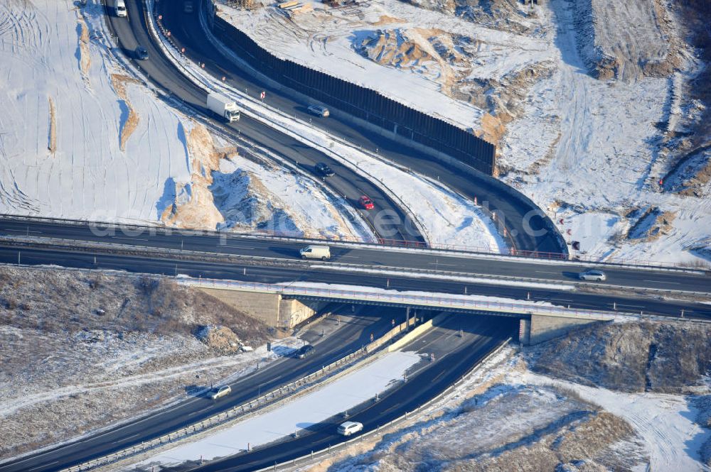 Aerial photograph SCHWANEBECK - View of the construction site at the highway triangle Kreuz Barnim by snow