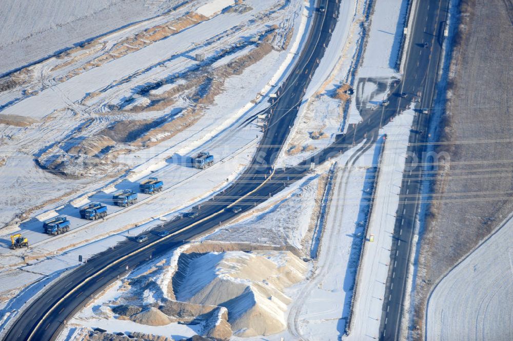 Aerial photograph SCHWANEBECK - View of the construction site at the highway triangle Kreuz Barnim by snow