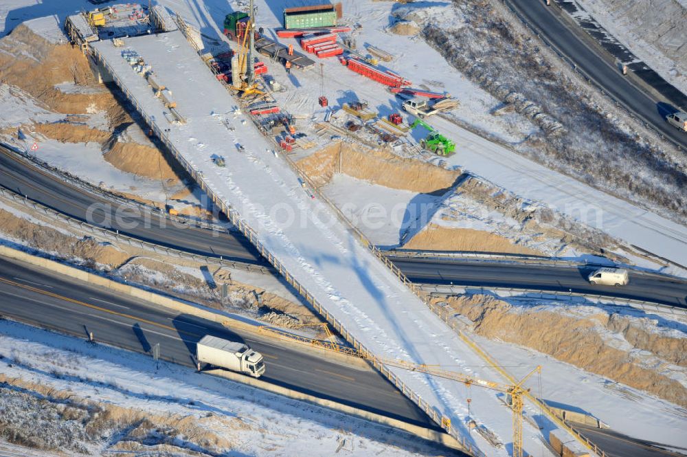 Aerial image SCHWANEBECK - View of the construction site at the highway triangle Kreuz Barnim by snow