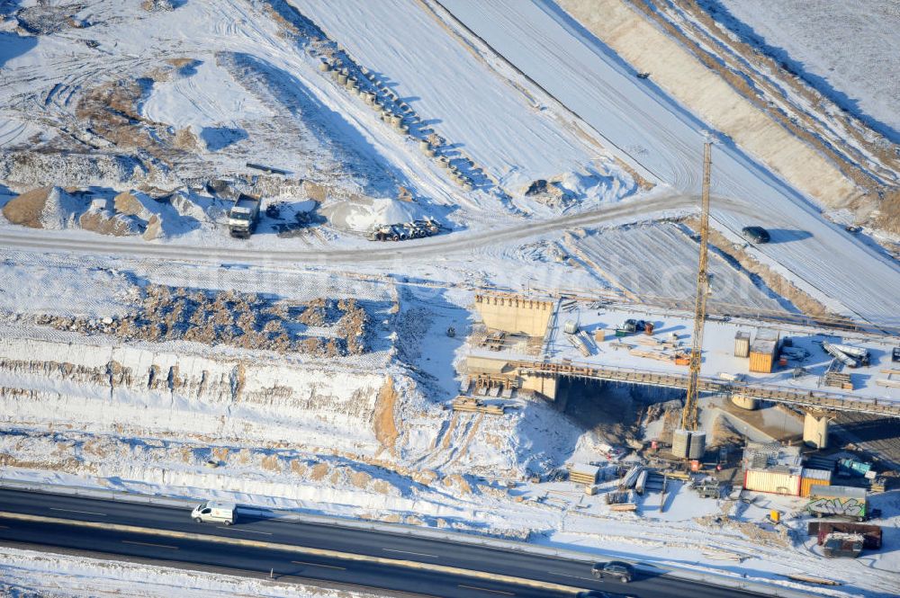 Aerial image SCHWANEBECK - View of the construction site at the highway triangle Kreuz Barnim by snow