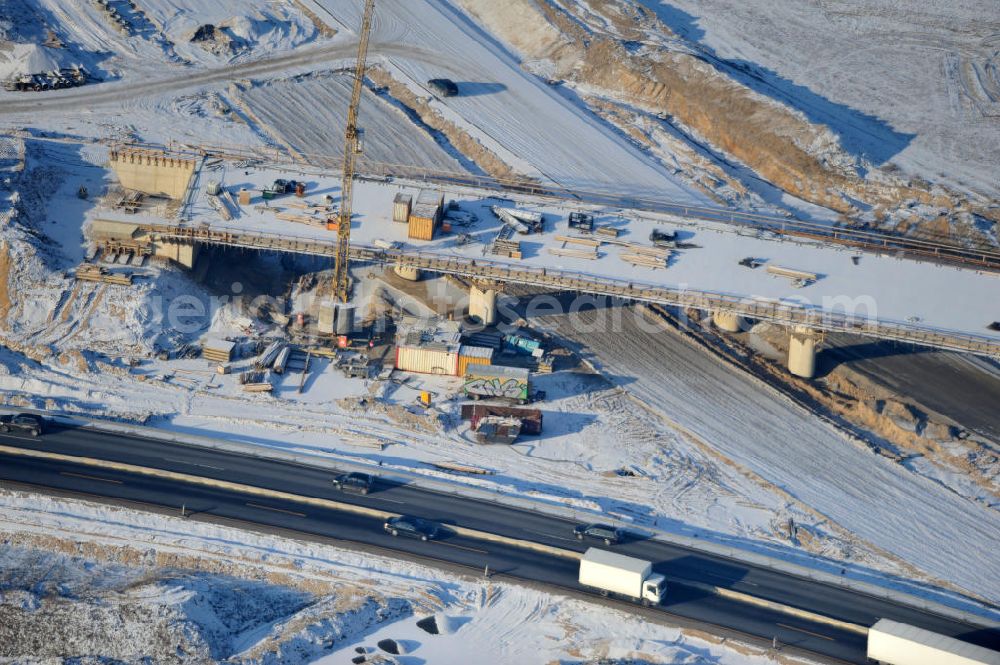 Aerial photograph SCHWANEBECK - View of the construction site at the highway triangle Kreuz Barnim by snow