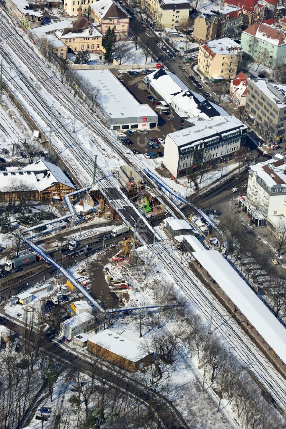 Aerial photograph Berlin - Construction of new railway bridge over the Treskowallee at Berlin- Karlshorst