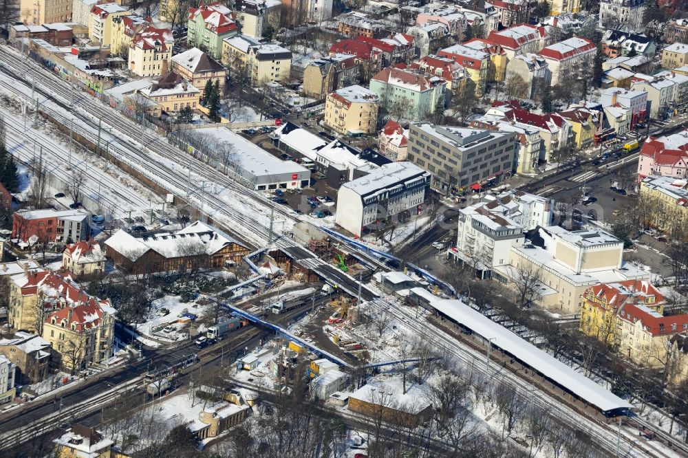 Aerial image Berlin - Construction of new railway bridge over the Treskowallee at Berlin- Karlshorst