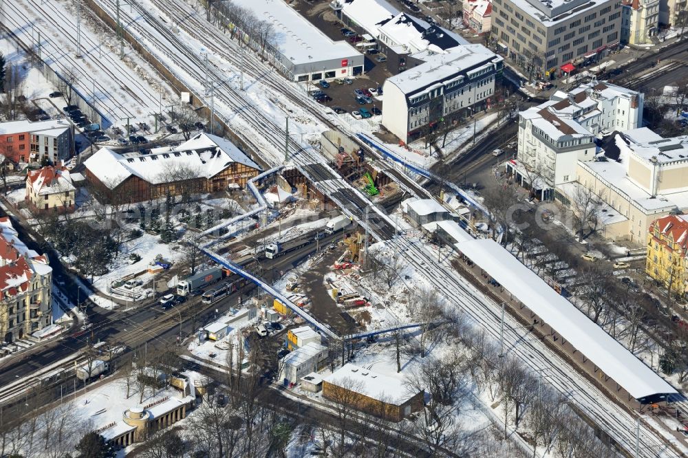 Aerial photograph Berlin - Construction of new railway bridge over the Treskowallee at Berlin- Karlshorst