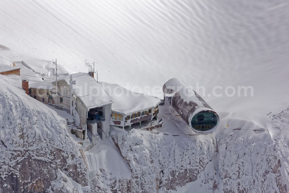 Mittenwald from above - Mountain station and telescope on Karwendelbahn in Mittenwald in the state Bavaria, Germany