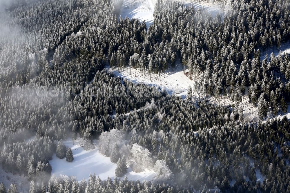 Kurort Brotterode from above - Wintry, snowy forest landscape on the outskirts in the spa town of Brotterode in Thuringia