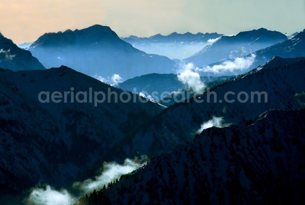 Aerial photograph Garmisch-Partenkirchen - Wintry snow-covered mountain in the Alps near Garmisch-Partenkirchen in Bavaria