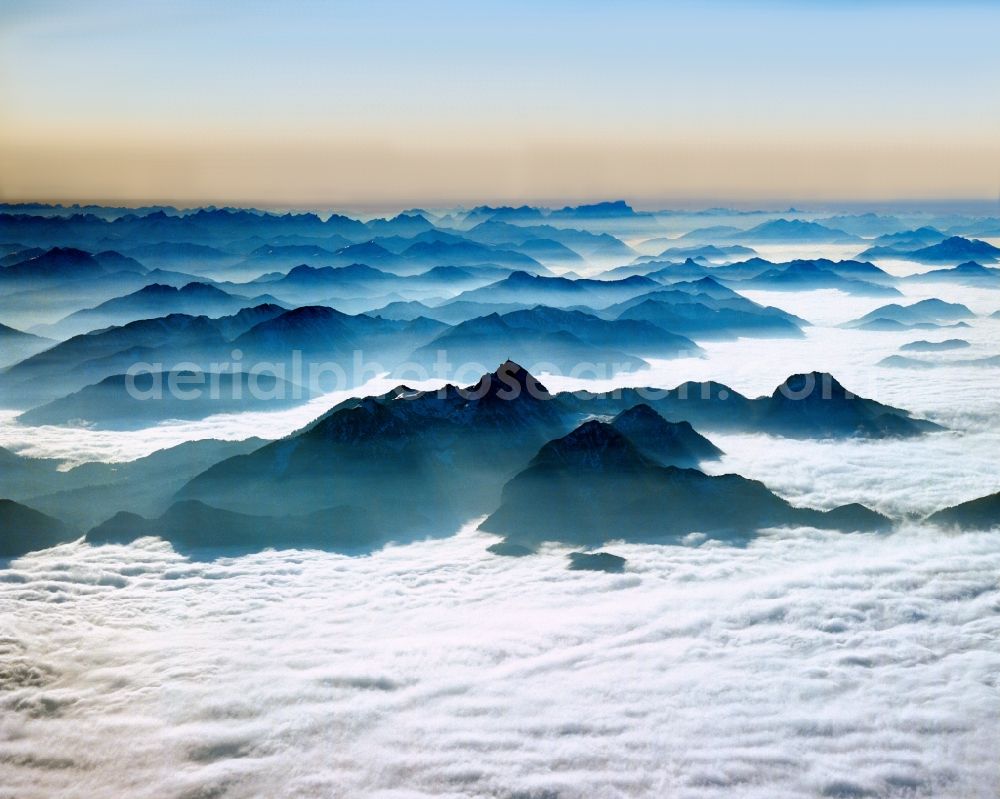 Garmisch-Partenkirchen from above - Wintry snow-covered mountain in the Alps near Garmisch-Partenkirchen in Bavaria