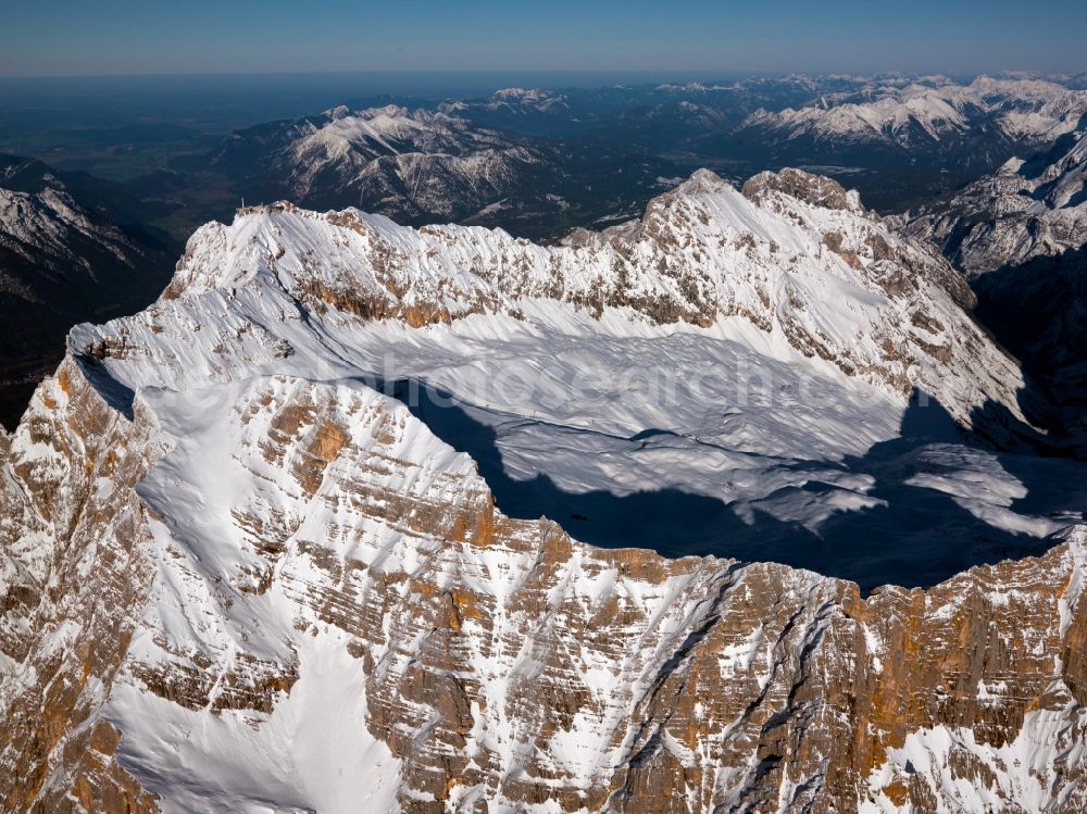 Garmisch-Partenkirchen from above - Massif of the Zugspitze in the Alps near Garmisch-Partenkirchen in Bavaria