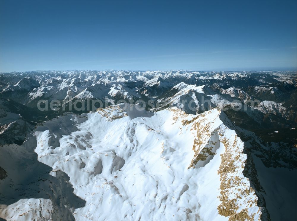 Garmisch-Partenkirchen from the bird's eye view: Massif of the Zugspitze in the Alps near Garmisch-Partenkirchen in Bavaria