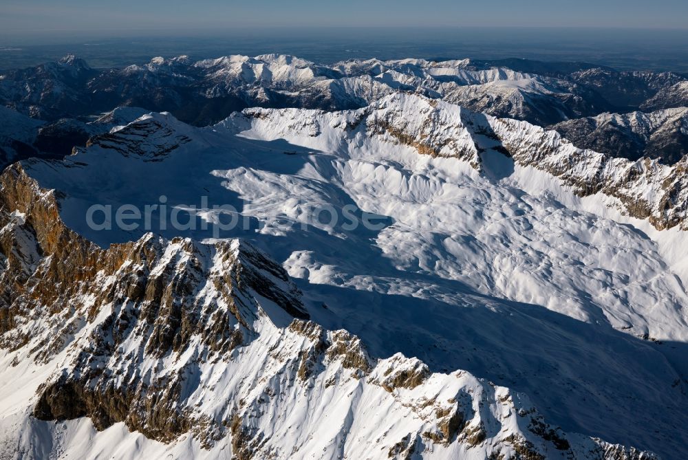 Garmisch-Partenkirchen from above - Massif of the Zugspitze in the Alps near Garmisch-Partenkirchen in Bavaria