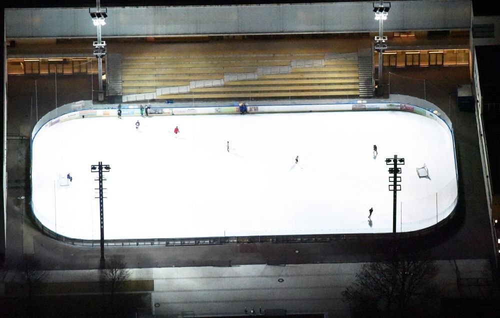 Aerial photograph München - Night view wintry white shining ice covering of Prinzregentenstadion on Prinzregentenstrasse in Munich in the state Bavaria