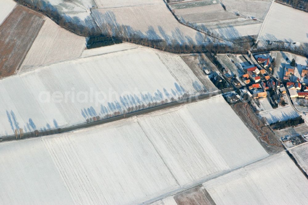 Aerial image Badenheim - Village view of Badenheim in winter with snow in the state Rhineland-Palatinate