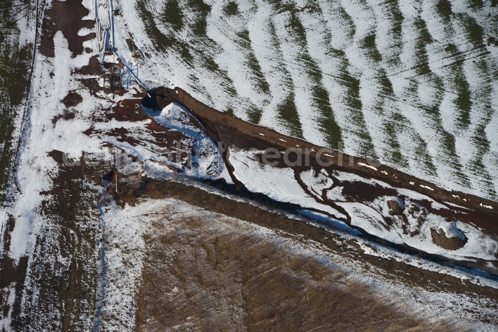 Amt Wachsenburg from the bird's eye view: View of snowy wintry fields near Amt Wachsenburg in the state Thuringia