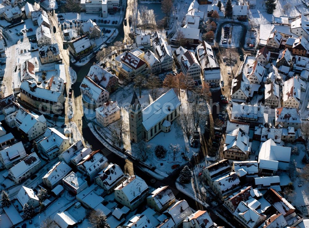 Aerial photograph Welzheim - The wintry downtown of Welzheim in the state of Baden-Wuerttemberg