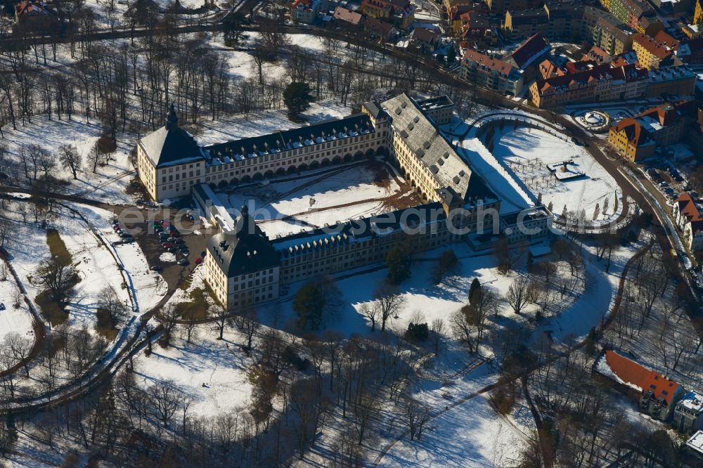 Aerial photograph Gotha - Winter snow landscape at Castle peace in Gotha in Thuringia