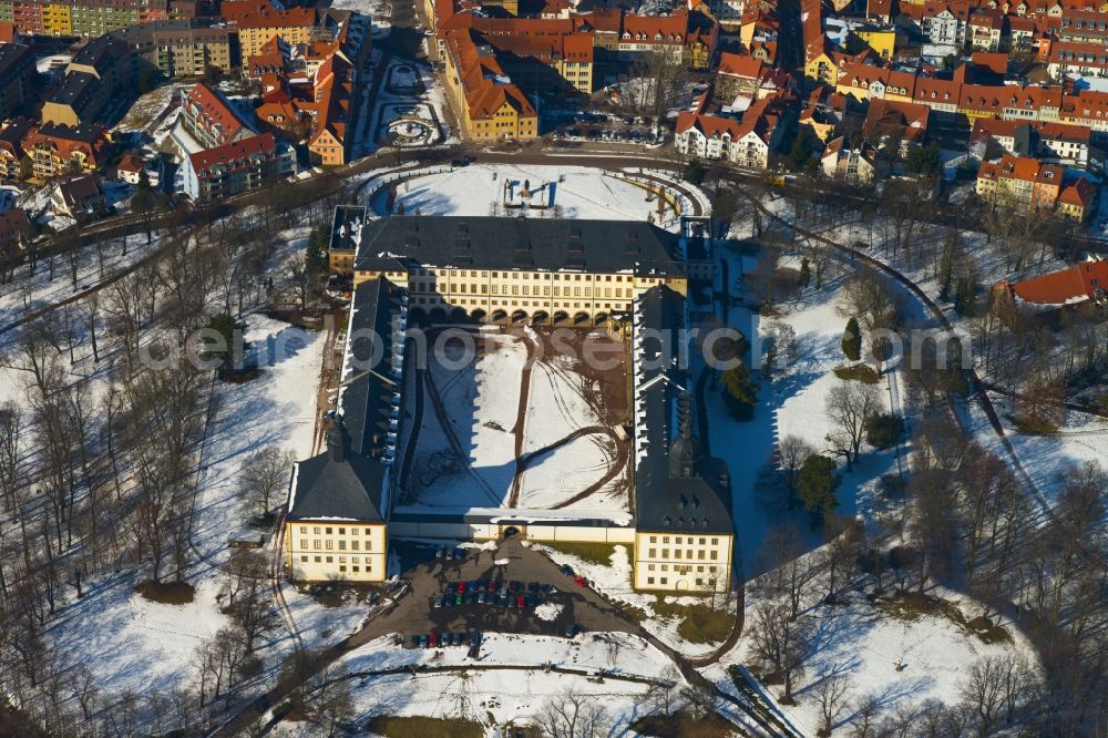 Gotha from the bird's eye view: Winter snow landscape at Castle peace in Gotha in Thuringia