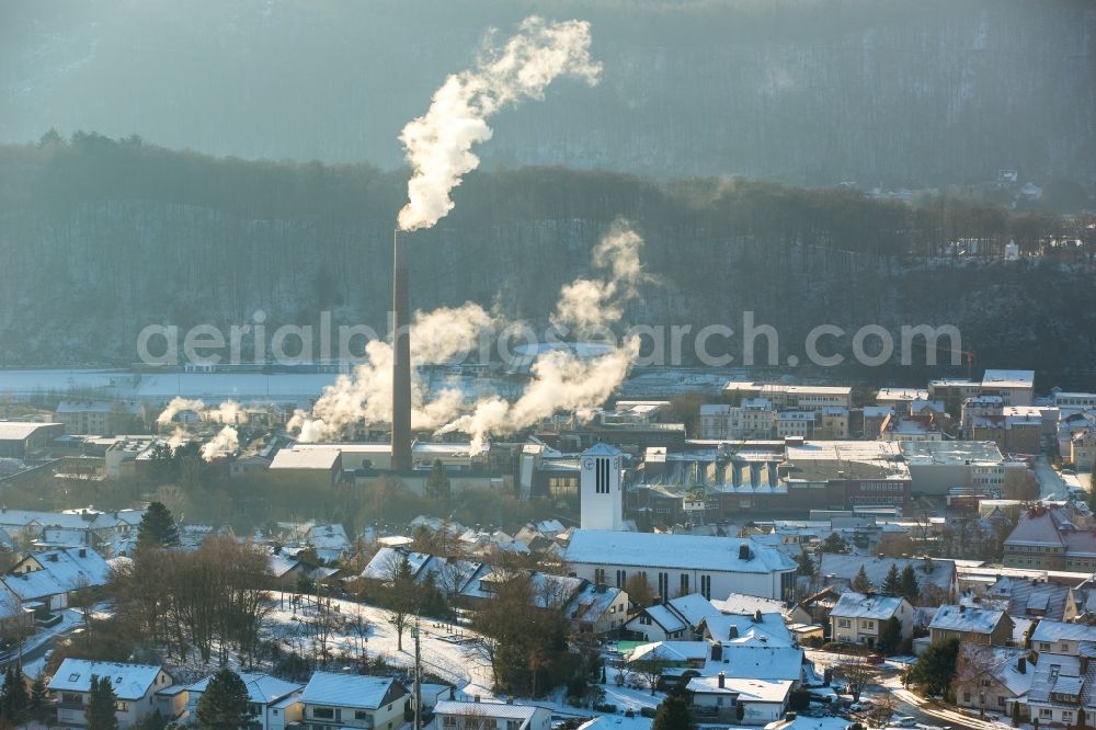 Arnsberg from above - View of Arnsberg with the Reno De Medici work in the state of North Rhine-Westphalia. The producer of cardboard products has its works in the West of the town