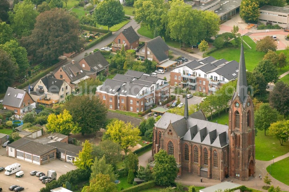 Rheurdt from above - View of the church St. Nikolaus in Rheurdt in the state of North Rhine-Westphalia