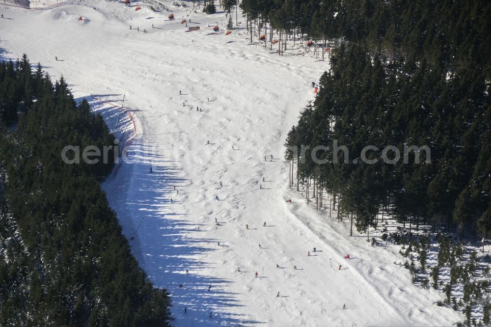 Aerial photograph Jáchymov - Wintry ski area Klinovec in Jachymov in Karlovarsky kraj, Czech Republic