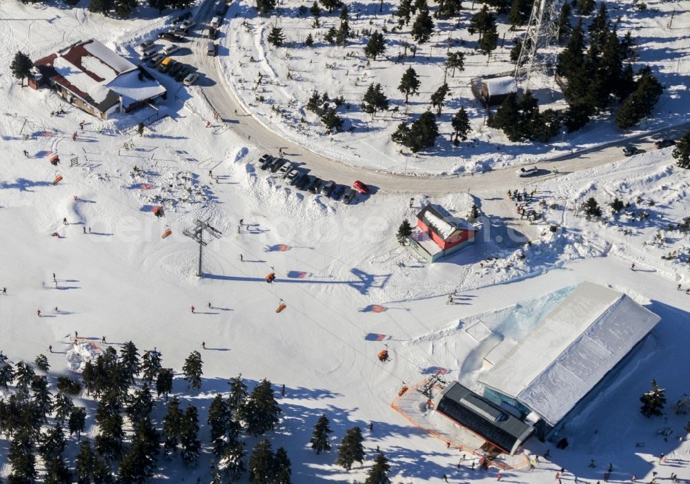 Jáchymov from above - Wintry ski area Klinovec in Jachymov in Karlovarsky kraj, Czech Republic