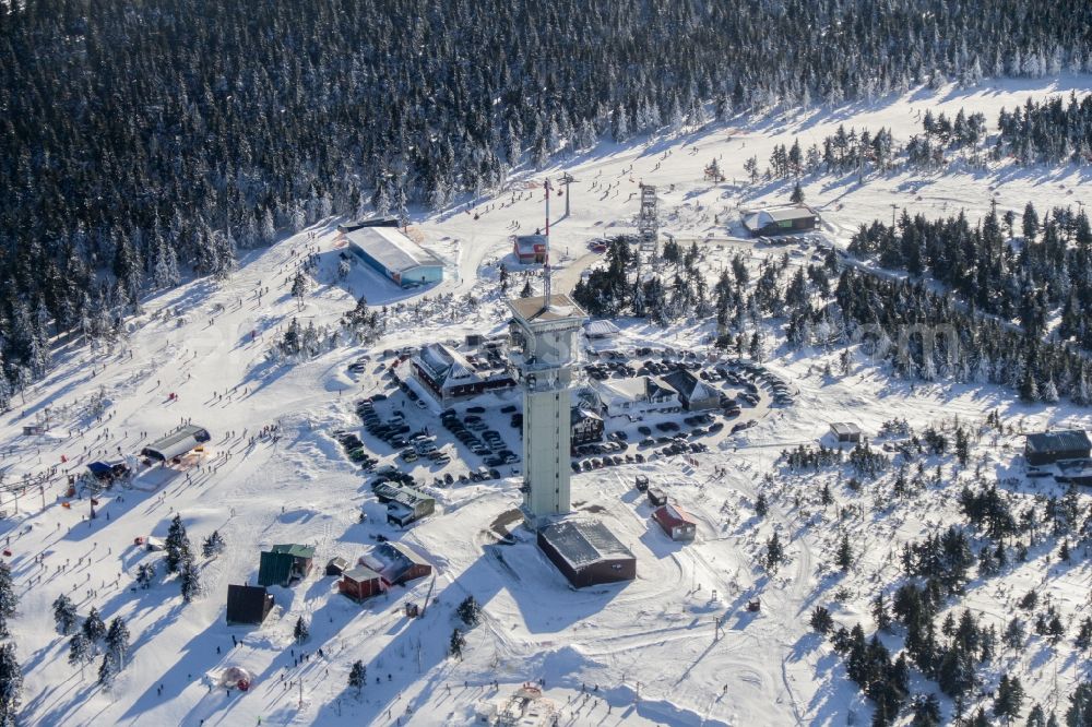 Aerial photograph Jáchymov - Wintry ski area Klinovec in Jachymov in Karlovarsky kraj, Czech Republic