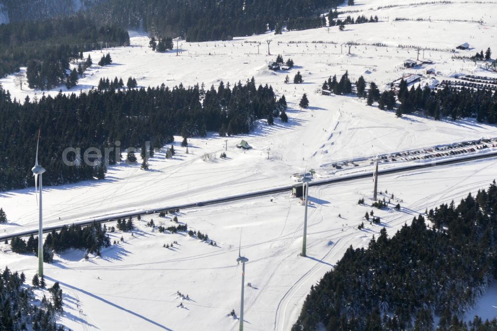 Jáchymov from above - Wintry ski area Klinovec in Jachymov in Karlovarsky kraj, Czech Republic