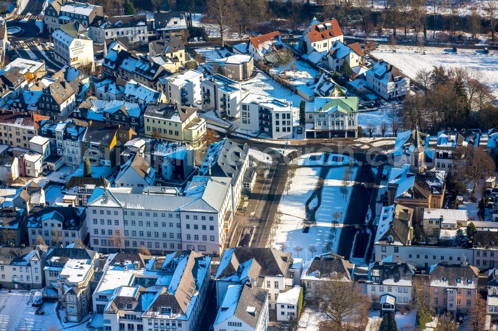 Arnsberg from above - Wintry snowy Old Town area and city center in the district Wennigloh in Arnsberg in the state North Rhine-Westphalia