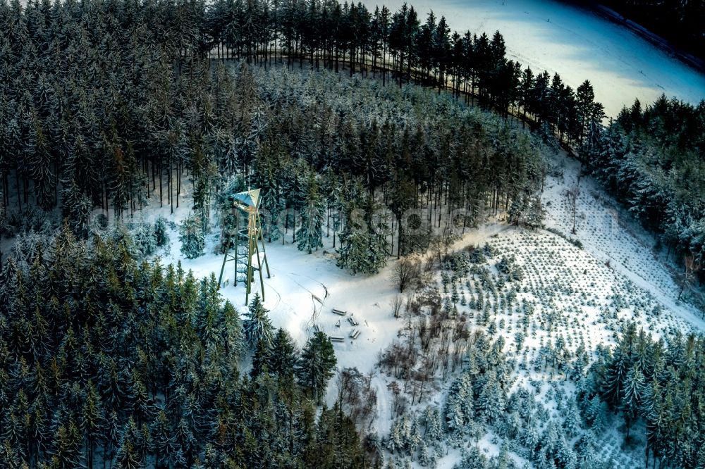 Freiamt from the bird's eye view: Wintry snowy in Freiamt in the state Baden-Wurttemberg, Germany