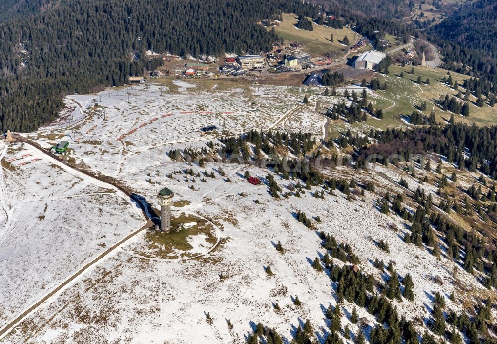 Aerial photograph Feldberg (Schwarzwald) - Wintry snowy Hill Feldberg (Schwarzwald) in the state Baden-Wuerttemberg