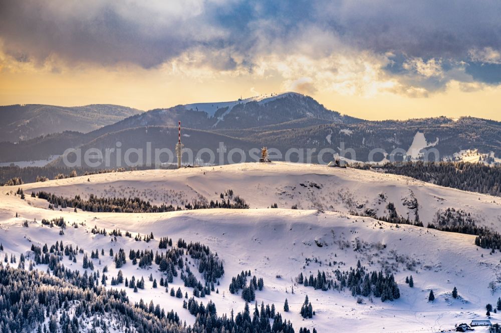 Feldberg (Schwarzwald) from above - Wintry snowy Hill Feldberg (Schwarzwald) in the state Baden-Wuerttemberg