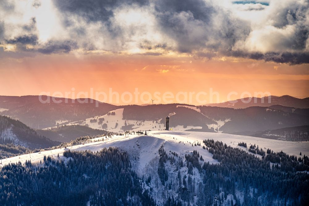 Feldberg (Schwarzwald) from the bird's eye view: Wintry snowy Hill Feldberg (Schwarzwald) in the state Baden-Wuerttemberg