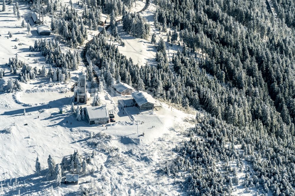 Aerial image Seebach - Wintry snowy Hornisgrinde in Seebach in the state Baden-Wurttemberg, Germany