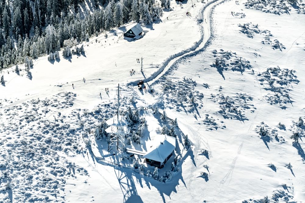 Aerial photograph Seebach - Wintry snowy Hornisgrinde in Seebach in the state Baden-Wurttemberg, Germany