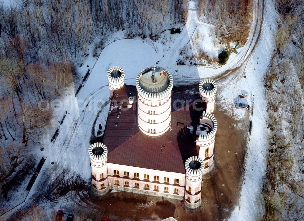 Binz from the bird's eye view: Wintry snowy castle of Jagdschloss Granitz in Binz island Ruegen in the state Mecklenburg - Western Pomerania, Germany