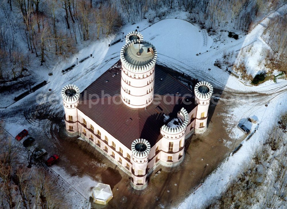 Aerial image Binz - Wintry snowy castle of Jagdschloss Granitz in Binz island Ruegen in the state Mecklenburg - Western Pomerania, Germany