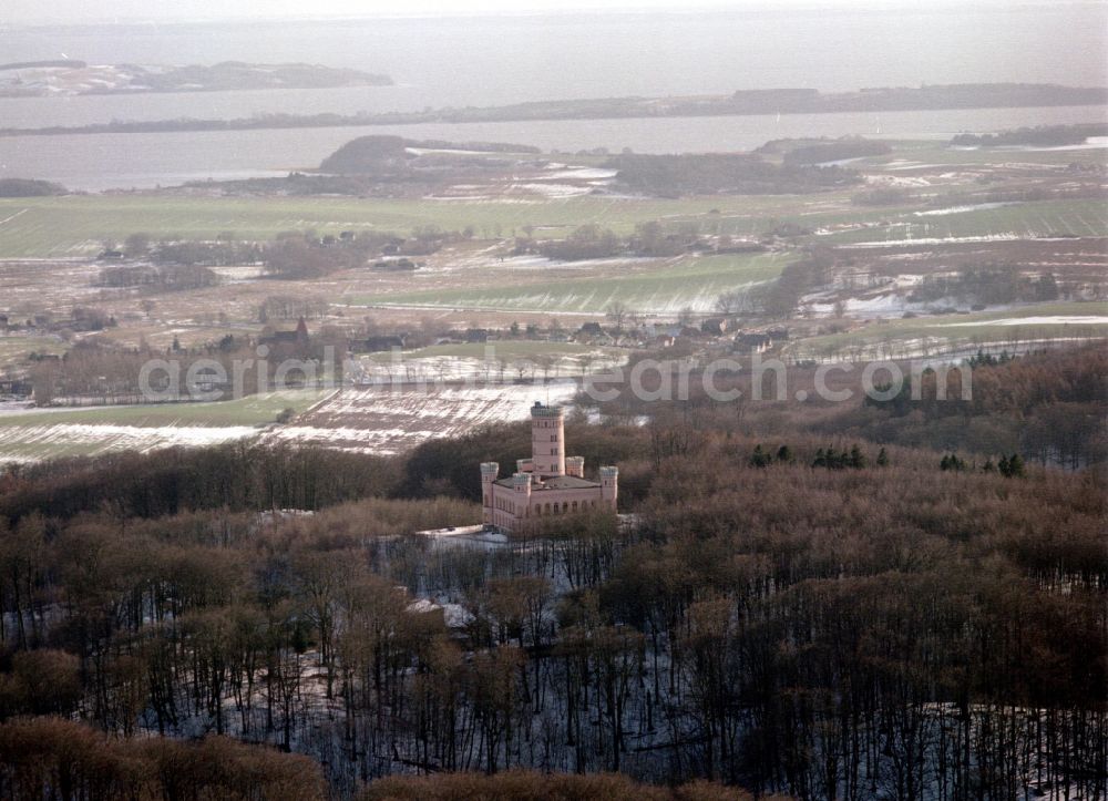 Aerial photograph Binz - Wintry snowy castle of Jagdschloss Granitz in Binz island Ruegen in the state Mecklenburg - Western Pomerania, Germany