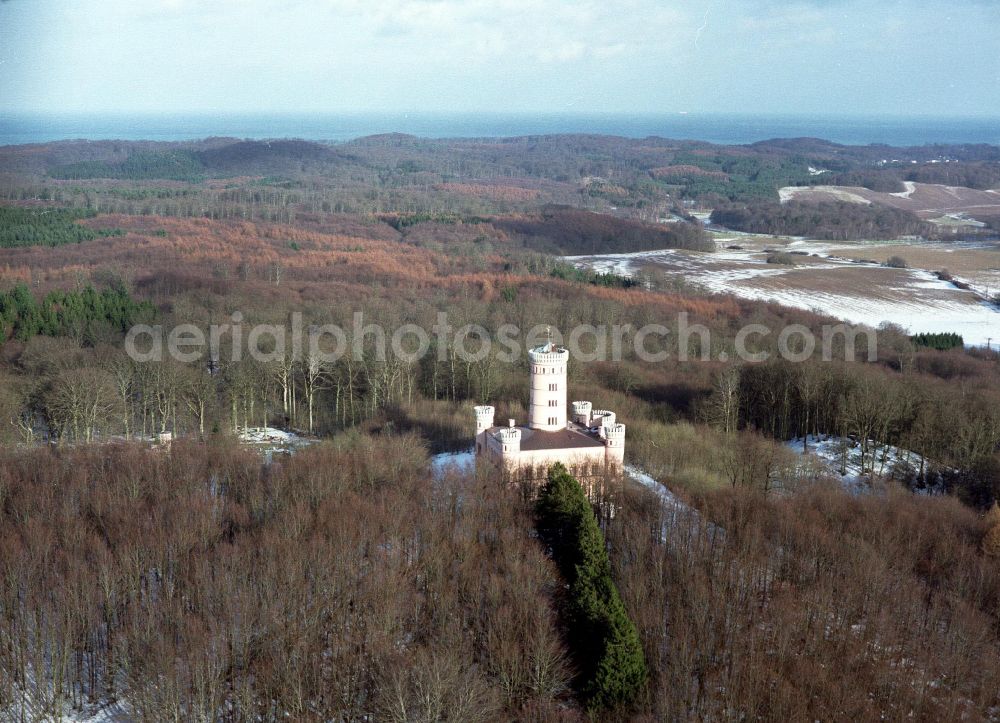 Aerial photograph Binz - Wintry snowy castle of Jagdschloss Granitz in Binz island Ruegen in the state Mecklenburg - Western Pomerania, Germany