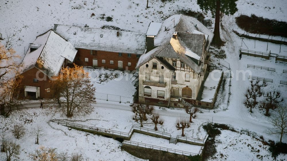 Aerial image Königswinter - Wintry snowy view listed Courtyard in Koenigswinter in the state North Rhine-Westphalia, Germany