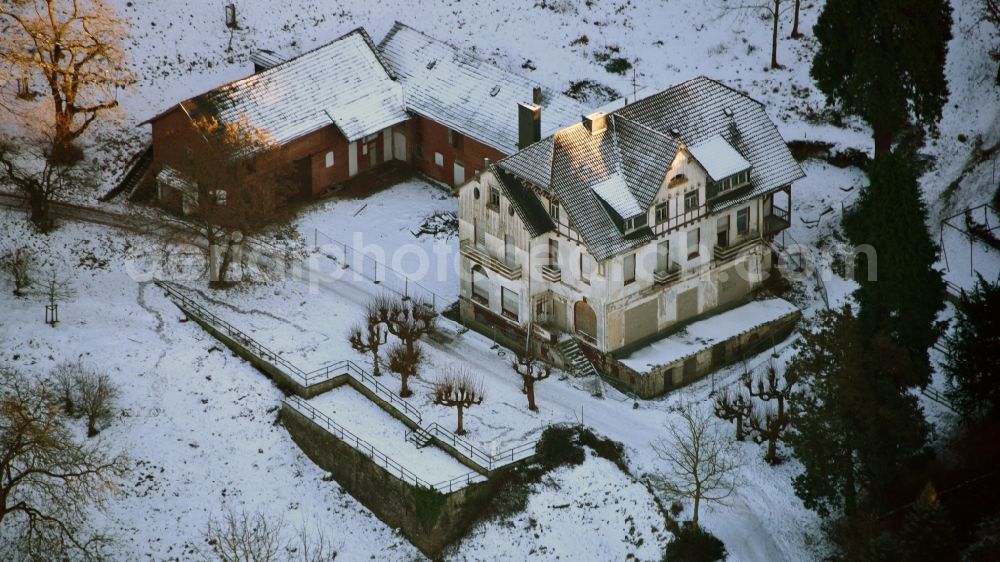 Königswinter from above - Wintry snowy view listed Courtyard in Koenigswinter in the state North Rhine-Westphalia, Germany