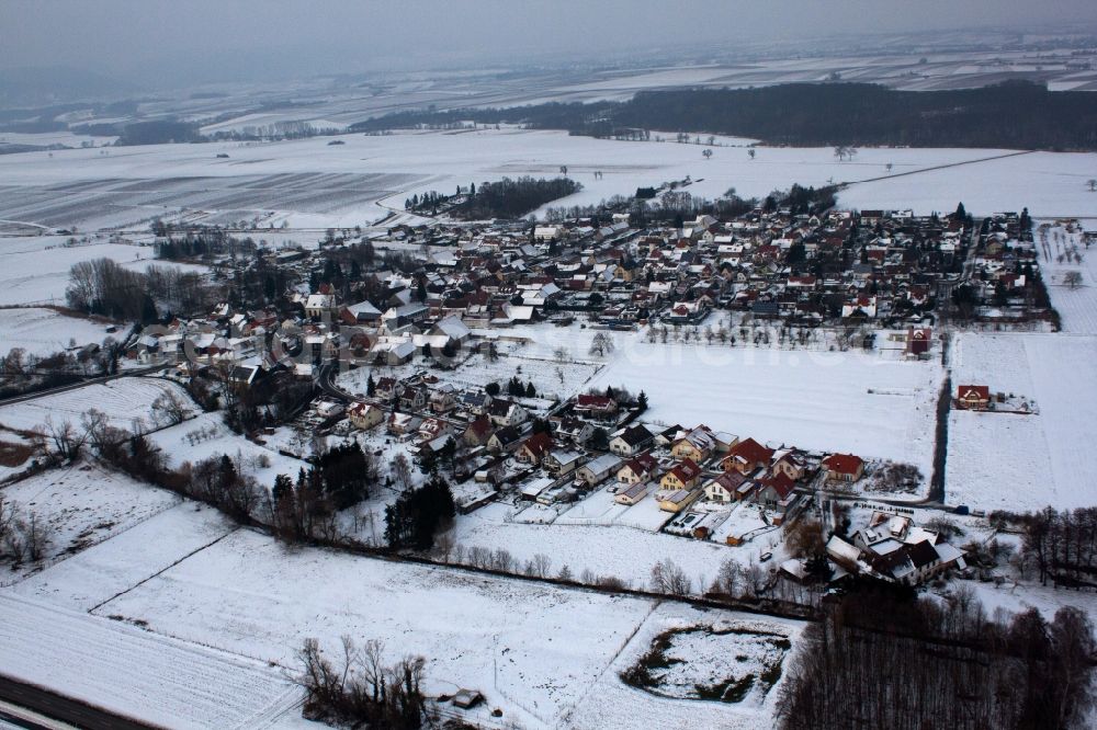 Barbelroth from above - Wintry snowy Village view in Barbelroth in the state Rhineland-Palatinate