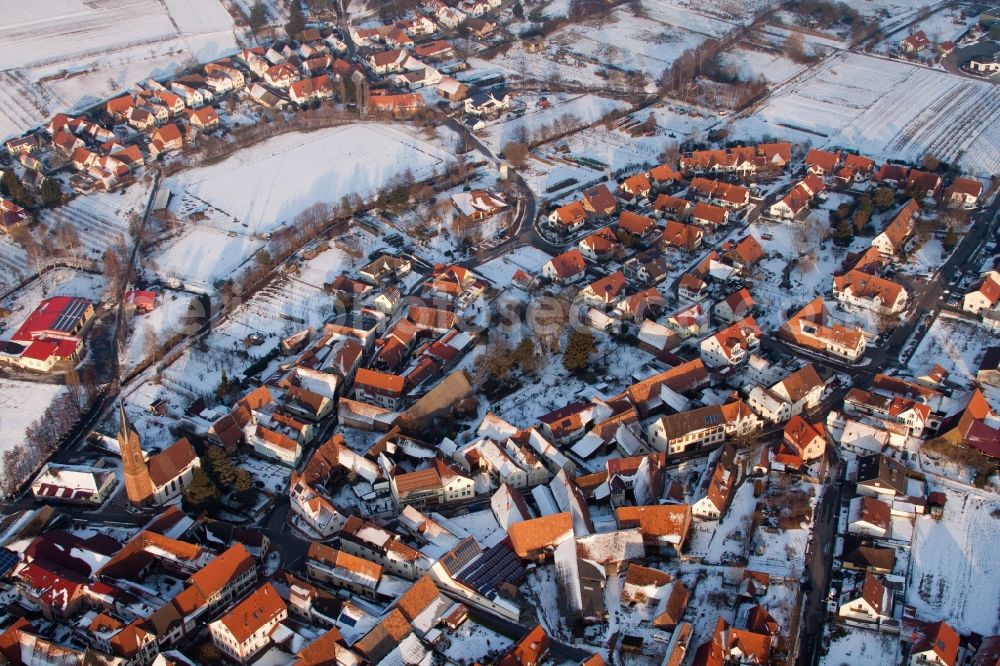 Kapellen-Drusweiler from above - Wintry snowy Village view in Kapellen-Drusweiler in the state Rhineland-Palatinate