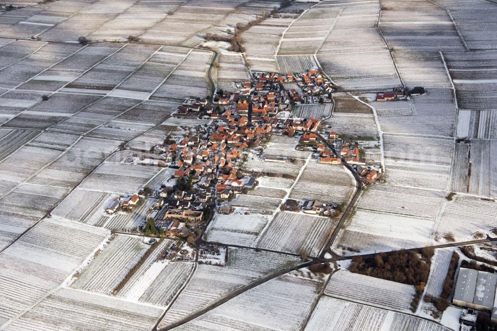 Aerial photograph Flemlingen - Wintry snowy Village - view on the edge of wine yards in Flemlingen in the state Rhineland-Palatinate, Germany