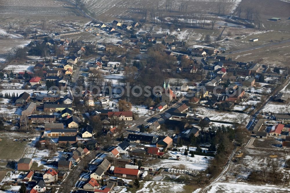 Willmersdorf from above - Wintry snowy Village view in Willmersdorf in the state Brandenburg