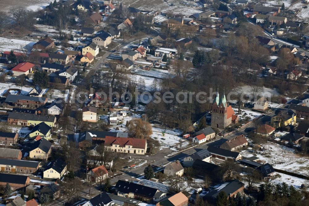 Aerial photograph Willmersdorf - Wintry snowy Village view in Willmersdorf in the state Brandenburg