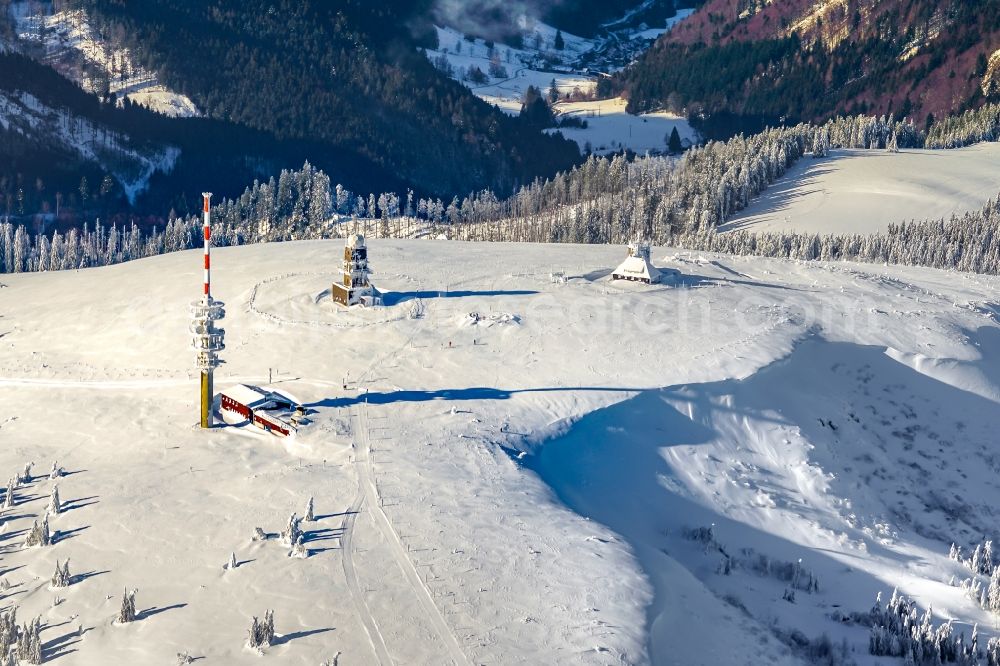 Aerial image Feldberg (Schwarzwald) - Wintry snowy hill Feldberg (Schwarzwald) in the state Baden-Wurttemberg, Germany