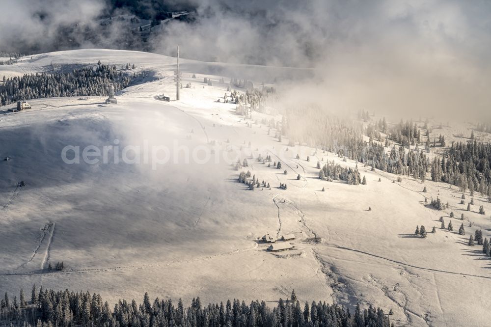 Feldberg (Schwarzwald) from the bird's eye view: Wintry snowy hill Feldberg (Schwarzwald) in the state Baden-Wurttemberg, Germany