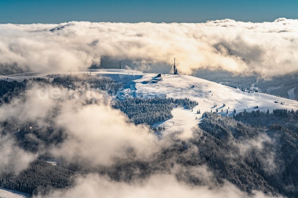 Aerial image Feldberg (Schwarzwald) - Wintry snowy hill Feldberg (Schwarzwald) in the state Baden-Wurttemberg, Germany