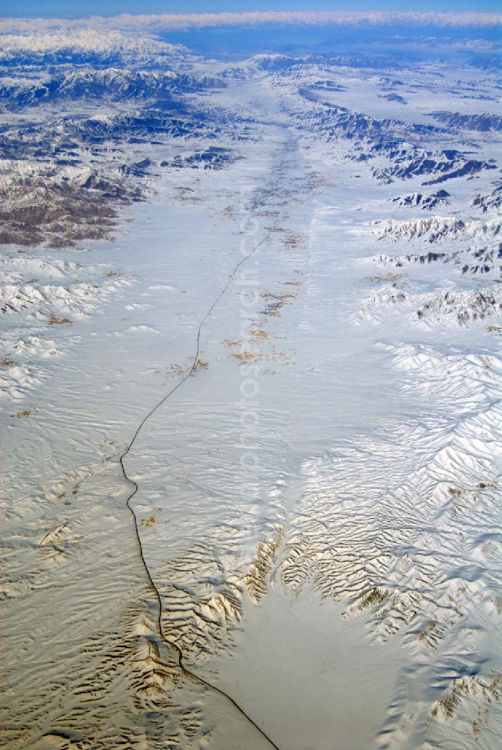 Kandahar from above - Wintry snowy rock and mountain landscape Hindu Kush in Kandahar in Afghanistan