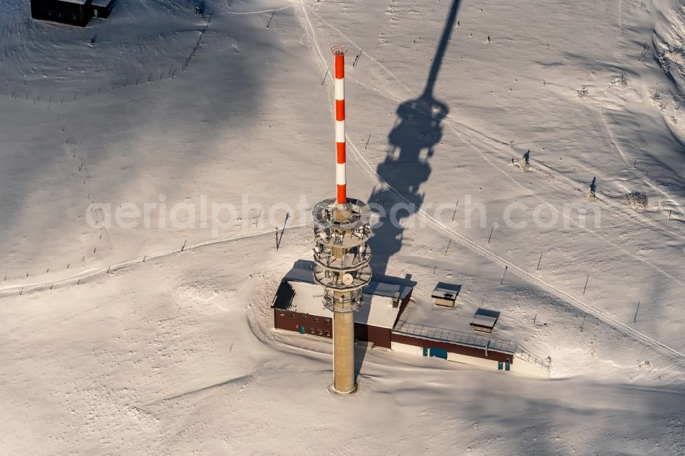 Aerial photograph Feldberg (Schwarzwald) - Wintry snowy television Tower in Feldberg (Schwarzwald) in the state Baden-Wurttemberg, Germany